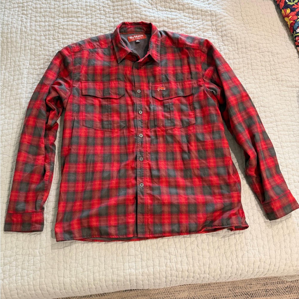 Simms Red and Gray Plaid Flannel and lined Jacket Shacket